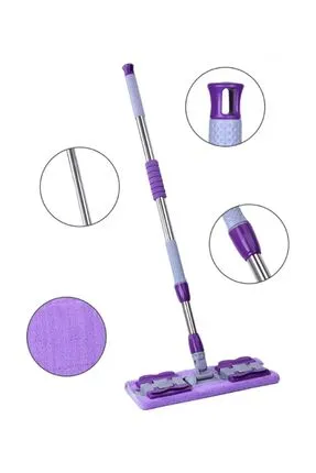 Mor Teleskopik Mandallı Mikrofiber Sihirli Mop Yüzey Temizleyici