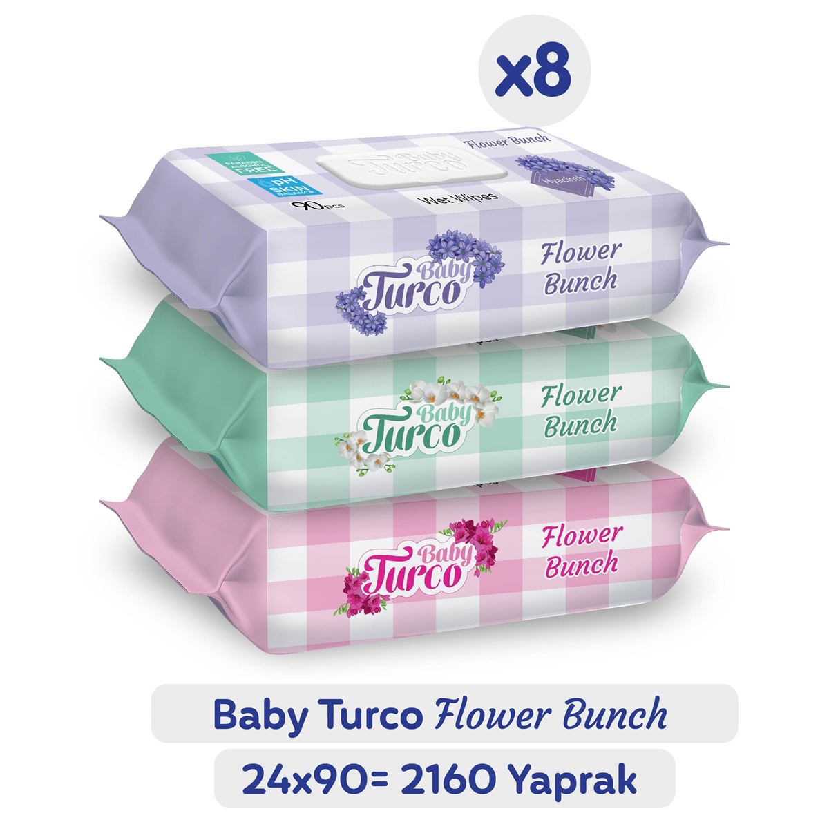 Baby Turco Çiçek Demeti Karma 24X90 2160 Yaprak Islak Bebek Havlusu